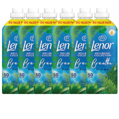 Lenor Fabric Conditioner Ocean Mist Long Lasting Freshness & Softness 50 Washes Assorted Packs Laundry - Fabric Conditioner Lenor Pack of 6