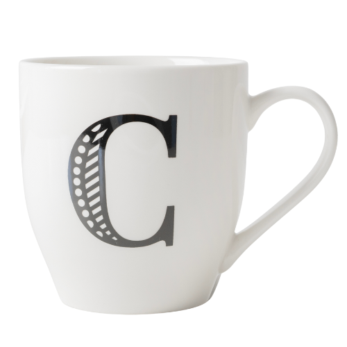 Black and White Initial Hugga Mug Assorted Letters 11cm