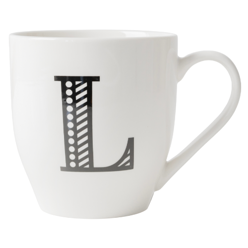 Black and White Initial Hugga Mug Assorted Letters 11cm