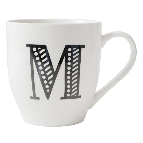 Black and White Initial Hugga Mug Assorted Letters 11cm