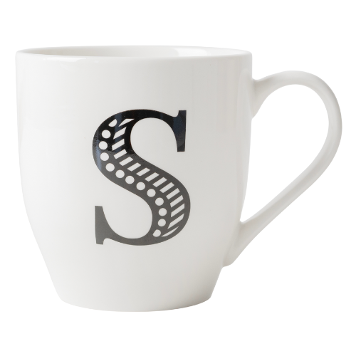 Black and White Initial Hugga Mug Assorted Letters 11cm
