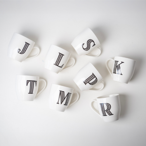 Black and White Initial Hugga Mug Assorted Letters 11cm