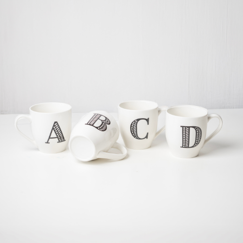 Black and White Initial Hugga Mug Assorted Letters 11cm