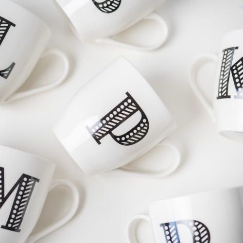 Black and White Initial Hugga Mug Assorted Letters 11cm