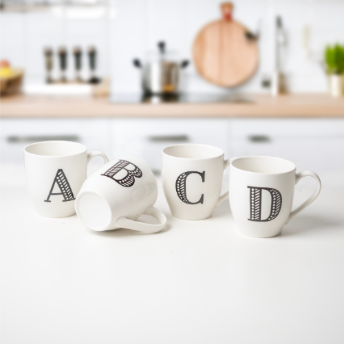 Black and White Initial Hugga Mug Assorted Letters 11cm