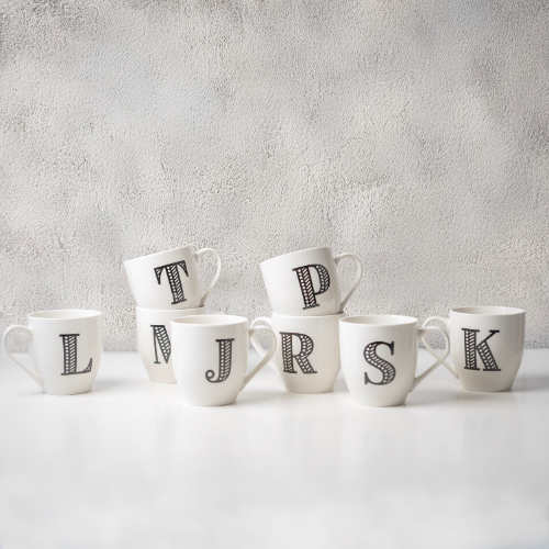 Black and White Initial Hugga Mug Assorted Letters 11cm
