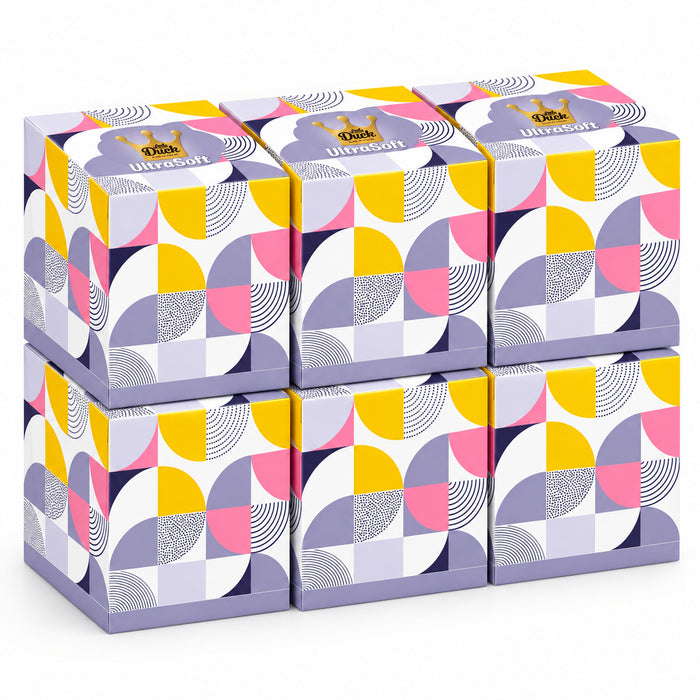 Little Duck UltraSoft Boutique Cube Tissues 56 Sheets 3 Ply, Geometric Lilac design, pack of 6