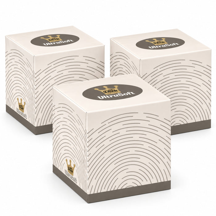 Little Duck UltraSoft Boutique Cube Tissues 56 Sheets 3 Ply, Neutral Abstract design, pack of 3