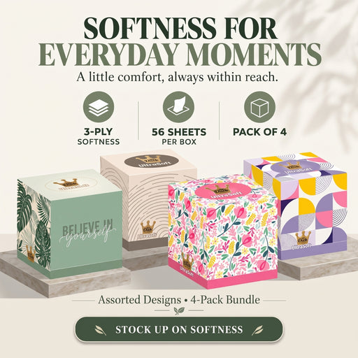 Little Duck UltraSoft Boutique Cube Tissues 56 Sheets 3 Ply Assorted Designs 4 Pack Tissues Little Duck