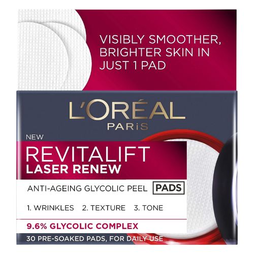 L'oreal Revitalift Laser Renew Anti Ageing Glycolic Acid Peel Pads 30 Pack Skin Care l'oreal   