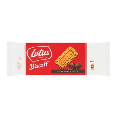 Lotus Biscoff Biscuits With Belgian Chocolate 6 x 3 132g Biscuits & Cereal Bars lotus biscoff   