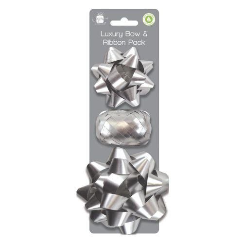 Silver Luxury Bow & Ribbon 3 Pack Christmas Tags & Bows FabFinds   