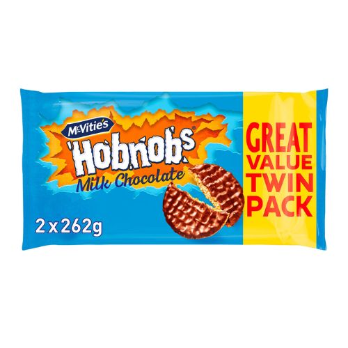 McVitie's Hobnobs Milk Chocolate Twin Pack 2 x 262g Biscuits & Cereal Bars McVities   