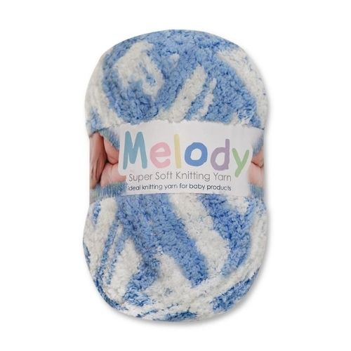 Melody Super Soft Knitting Yarn 150g Assorted Colours Knitting Yarn & Wool FabFinds Baby Blue & White  