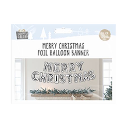 Merry Christmas Foil Balloon Banner Assorted Colours Christmas Decorations FabFinds Silver  