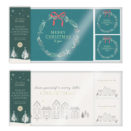 Foiled Coasters & Placemats Set 4 Packs Christmas Tableware FabFinds