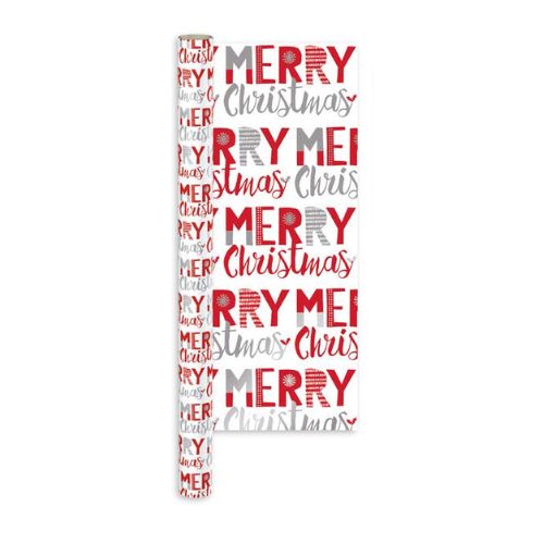 White, Grey & Red Christmas Slogan Wrapping Paper 10m Christmas Wrapping & Tissue Paper FabFinds   