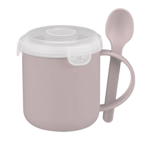 Natural Microwavable Soup Mug With Spoon Food Storage FabFinds Pink  