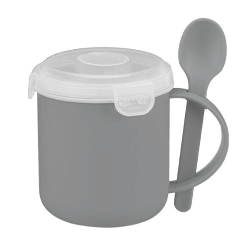 Natural Microwavable Soup Mug With Spoon Food Storage FabFinds Grey  