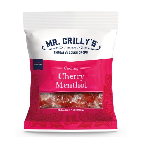 Mr Crilly's Throat & Cough Sweets Cherry Menthol 90g Sweets, Mints & Chewing Gum mr crillys   