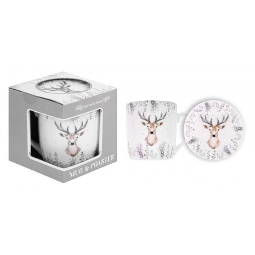 Harvey & Mason Christmas Silver Deer Mug & Coaster Set Christmas Tableware Fabfinds   