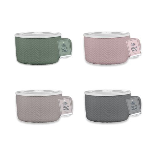 Natural Embossed Soup Mug Assorted Colours Food Storage FabFinds   