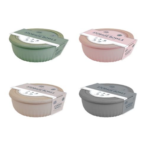 Natural Ribbed Bowls with Airtight Lids 3pk Assorted Colours Food Storage FabFinds   