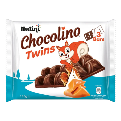 Nutini Chocolino Twins Salted Caramel Chocolate 3 Bars Assorted Packs Chocolate Nutini Pack of 1