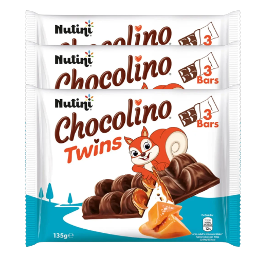 Nutini Chocolino Twins Salted Caramel Chocolate 3 Bars Assorted Packs Chocolate Nutini Pack of 3