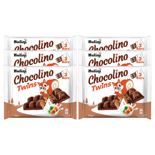 Nutini Chocolino Twins Hazelnut Chocolate 3 Bars Assorted Packs Chocolate Nutini Pack of 6