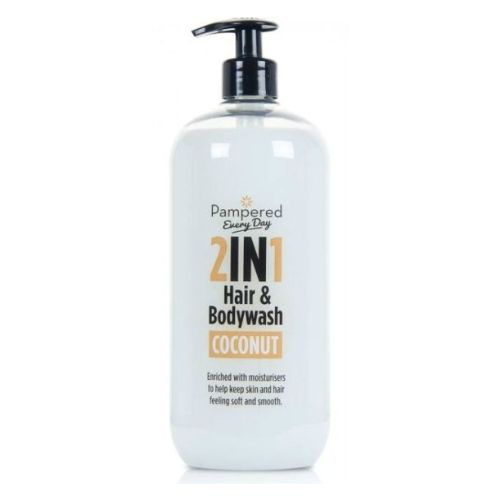 Pampered 2 In 1 Hair & Bodywash Coconut 1 Litre Shower Gel & Body Wash Pampered   