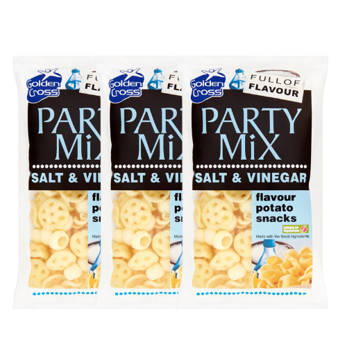 Party Mix Salt & Vinegar Flavoured Potato Snack 125g Assorted Packs Snack Foods Golden Cross Pack of 3