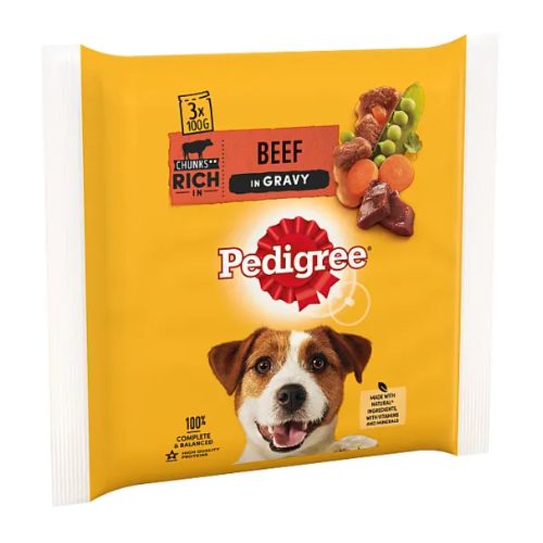 Pedigree Beef In Gravy Wet Dog Food 3 x 100g Dog Food Pedigree   