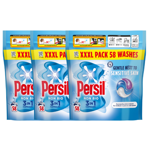 Persil Non Bio Laundry Capsules 58 Washes Assorted Packs Fabric Stain Removers Persil Pack of 3
