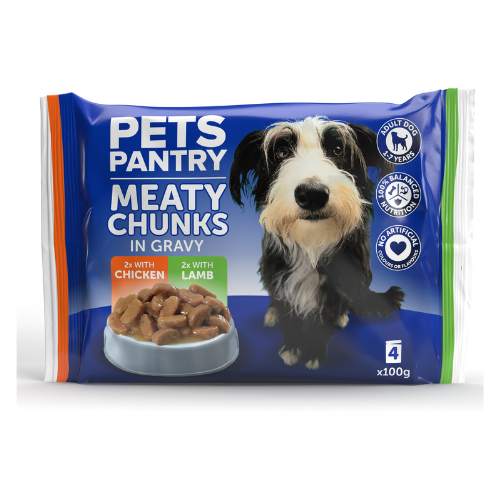 Pets Pantry Meaty Chunks In Gravy Chicken & Lamb 4 x 100g Dog Food & Treats pets pantry   