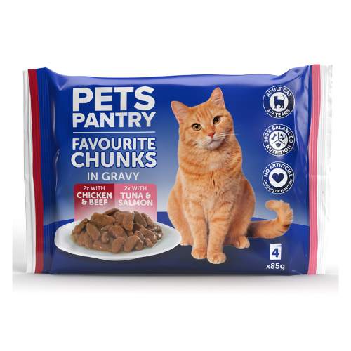 Pets Pantry Favourite Chunks In Gravy Cat Food 4 x 100g Cat Food pets pantry   