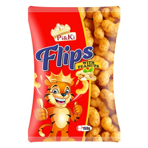 Pi & Ki Flips With Peanuts Original Corn Snacks 60g Crisps, Snacks & Popcorn Pi & Ki   