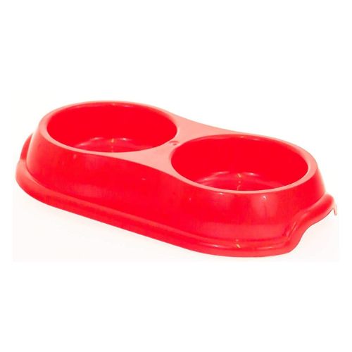 Plastic Two Compartment Pet Bowls Assorted Colours Dog Accessories Whitefurze Pink  