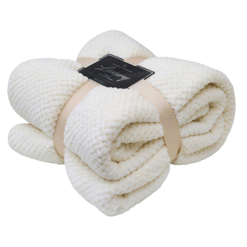 Plush Popcorn Texture Throw Blanket 200x240cm Assorted Colours Throws & Blankets FabFinds Cream