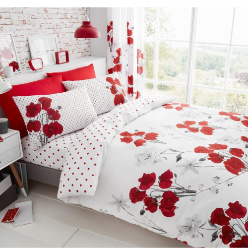 Poppy Printed Duvet Cover Set Red Double & King Size Floral Bedding Duvet Sets FabFinds Double