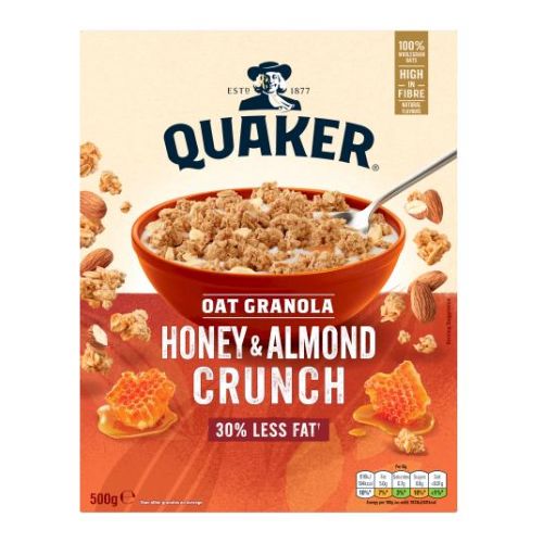Quaker Oat Granola Honey & Almond Crunch 500g Cereals Quaker   