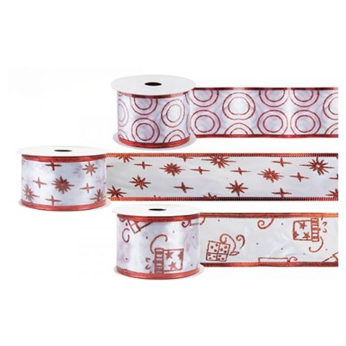 Red & White Patterned Christmas Ribbon 1.8cm x 5cm Assorted Designs Christmas Tags & Bows FabFinds   