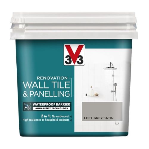 V33 Renovation Wall Tile & Panelling Paint Loft Grey Satin 750ml Home Decoration V33   