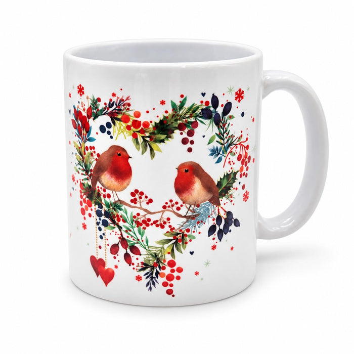 Festive Robins in Heart Wreath Ceramic Mug 312ml (Exclusive)