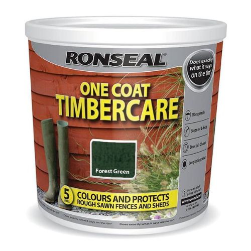 Ronseal One Coat Timbercare Forest Green Paint 5 Litre Garden Tools Ronseal   