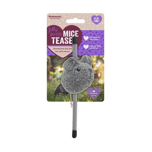 Rosewood Jolly Moggy Mice Teaser Cat Toy Assorted Colours Cat Toys Rosewood Grey  
