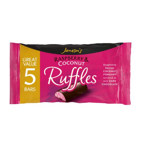 Raspberry Ruffles Back Label Ruffles Raspberry & Coconut Dark Chocolate Bars x 5 - FabFinds