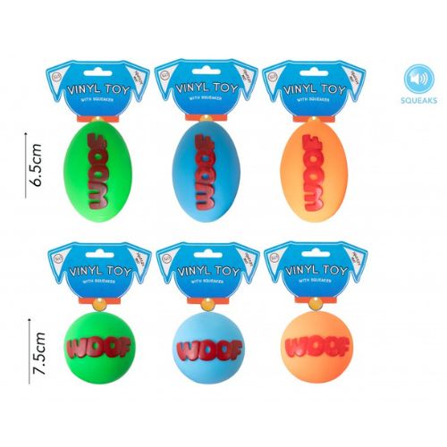 World Of Pets Squeaky Vinyl Woof Ball Dog Toy Assorted Dog Toy Fabfinds   