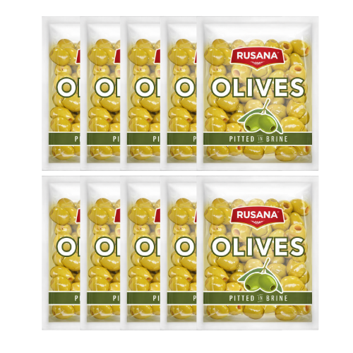 Rusana Green Pitted Olives Pouch in Pouch 180g Assorted Packs Food Items Meeran Pack of 10