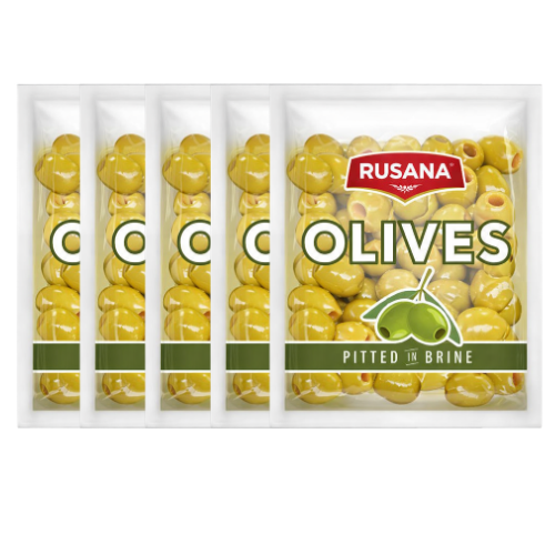 Rusana Green Pitted Olives Pouch in Pouch 180g Assorted Packs Food Items Meeran Pack of 5